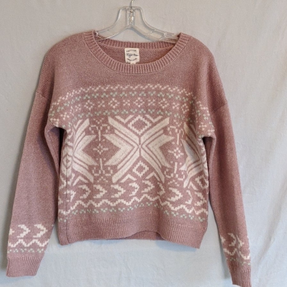 🎶 Hippie Rose Cozy Mauve and White Sweater